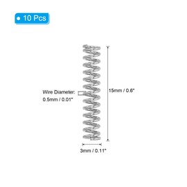 PATIKIL Compression Spring, 0.5mm Wire Dia x 3mm OD x 15mm L, 10 Pcs 304 Stainless Steel Mechanical Extension Small Springs Pen Springs Assortment Kit for Shop and Home Repairs