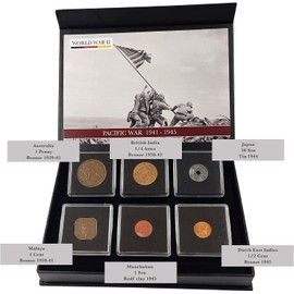 IMPACTO COLECCIONABLES WW2 World Currency - 6 Original Coins Used During World War 2, Pacific war Collection. WW2 Memorabilia