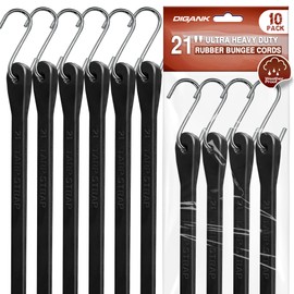 Bungee Cords Heavy Duty Outdoor 21", 10 Pack Rubber Bungee Straps with Metal S Hooks, EPDM Tarp Straps for Cargo, Canopy, All-Weather Use, 180 lbs Load