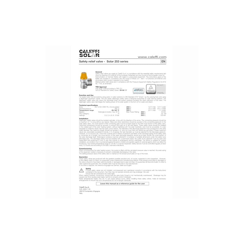 253048 Safety Valve for Solar Systems 1/2 Inch F x