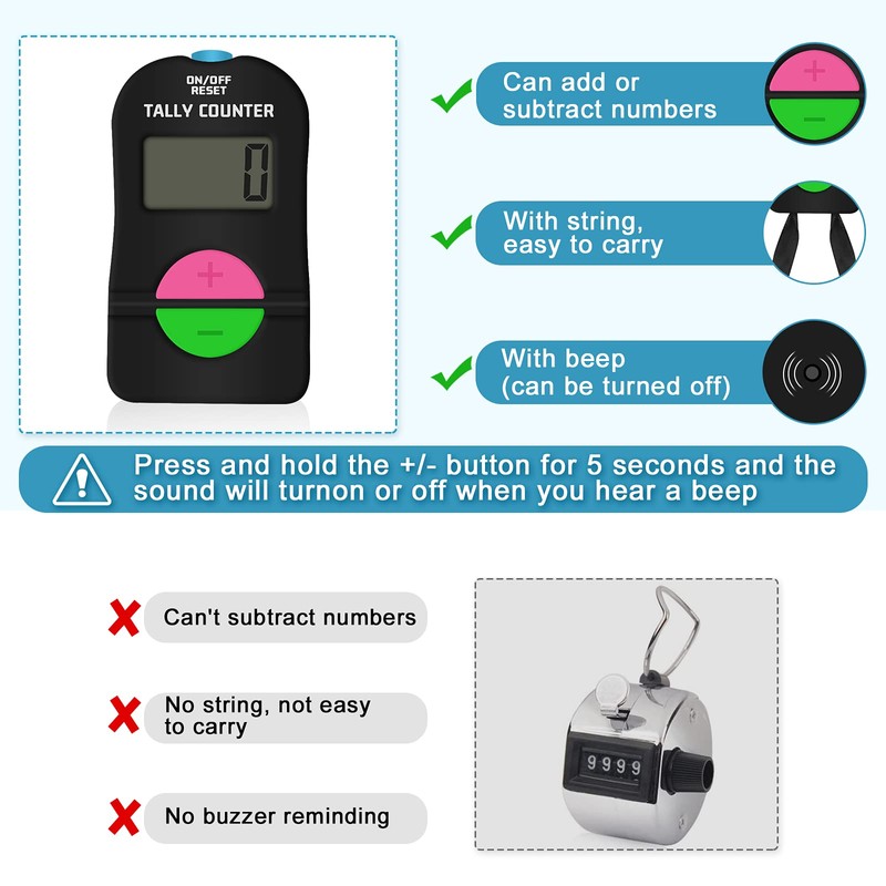 SDARMING Clicker Electronic Counter, 4 Digit Hand Tally Counters Add/Subtract