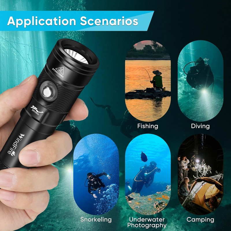 WindFire Dive Lights Scuba Diving Flashlight, IP68 Waterproof 262 ft