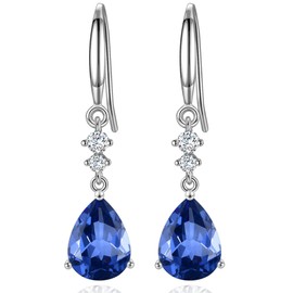 WOVEE Earrings Silver Hanging Silver Earrings Women's 925 Hanging Earrings White/Green/Blue/Pink AAA Cubic Zirconia Drop Pendant Earrings, Cubic Zirconia
