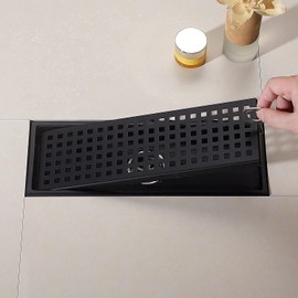 Esnbia 12X4-Inch Linear Shower Drain with Removable Grate, Professional Brushed 304 Stainless Steel Rectangle Shower Floor Drain Manufacturer,Floor Shower Drain with Hair Straine, Matte Black