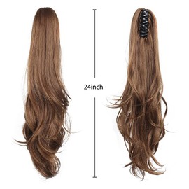 Ponytail Extension,HSPJHTM Hair Extensions Ponytail Extension Claw for Women Curly Hair Piece 24" Synthetic Pony Tail Hair Extensions Long & Voluminous Curled Wavy Heat-Resisting Caramel Mix Brown