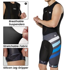 FDX Cycling Bib Shorts Men’s - 3D Gel Padded Bicycle Tights with Mesh Straps, Silicon Leg Grippers - Breathable, Quick Dry Summer Classic Racing Apparel - Better Fit and Performance (Equin Blue-M)