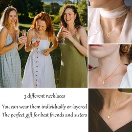 SUNSH Sun and Moon Best Friend Necklaces for 3 Women Teens Girls Friendship Bessties Necklace Set Sister Jewellery BFF Gifts for Her Silver Gold, Stainless Steel, No Gemstone