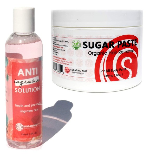 Sugar Wax Organic for Bikini Brazilian Legs Underarms Waxing + Anti Ingrown Hair Solution Kit