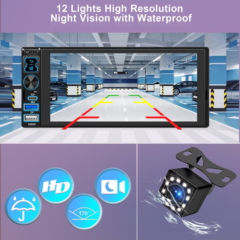 Single DIN Car Stereo Radio with Wireless Apple CarPlay &