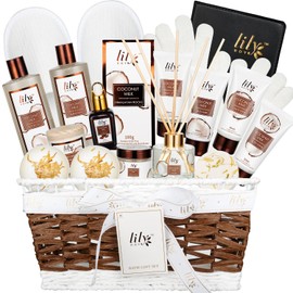 Cestas de regalo de spa de Lily Roy, juego de baño de 18 piezas, cesta de regalo para el baño y el cuerpo, ideal para mujeres y hombres, juego de