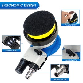 KUIMIT Mini Air Sander, 3 Inch Random Orbital Air Sander, 11000RPM Mini Pneumatic Sander for Auto Body Work, High Speed Sanders & Polisher