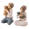 2pcs Man&Woman Hugging Pets Shape Resin Figurine Decoration Statue Model