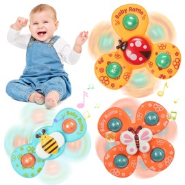 Ainiv 3PCS Suction Cup Spinner Toy for Baby, Spinners for 2 Year Old Boy Girl, Plane Travel Toddler Sensory Toys, Suction Fidget Spinner for Baby Bath, Spinning Toys for Toddlers 1-3 Year Old