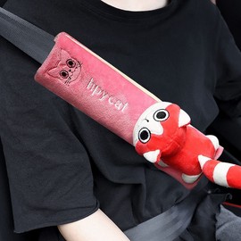 Seat Belt Cover, Shoulder Pad, Children's Backpack, Animal, Seat Belt Pillow, Cushion, Car Accessory, Kids, Cute, Stuffed Toy, Cute, Travel, Gift, Set of 2, Red Cat