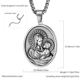 TANGILLA Virgin Mary Necklace for Men & Women Catholic Miraculous Medal Pendant Religious Jewelry with Our Lady of Grace Design 24+2″ Stainless Steel Chain Spiritual Protection Gift