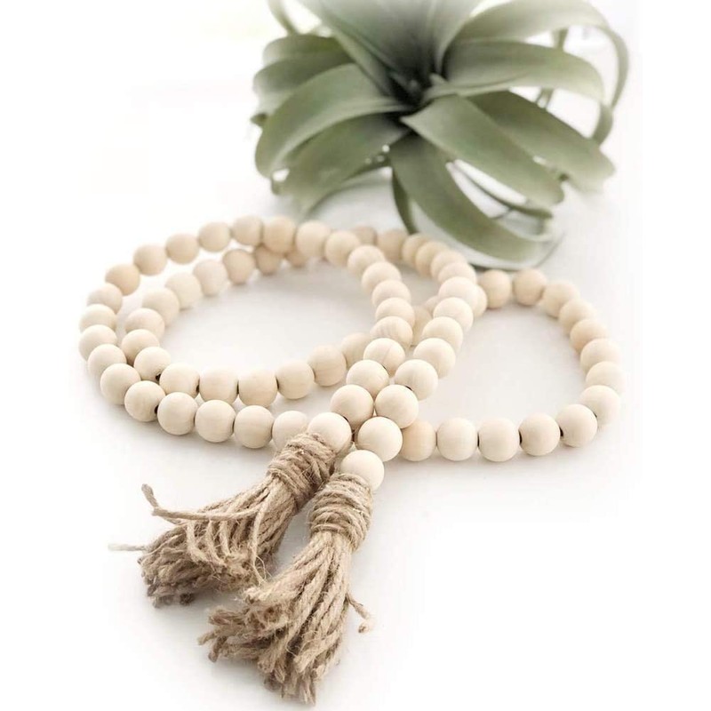58inch Wood Beads Garland Farmhouse Beads - Natural Prayer Wood