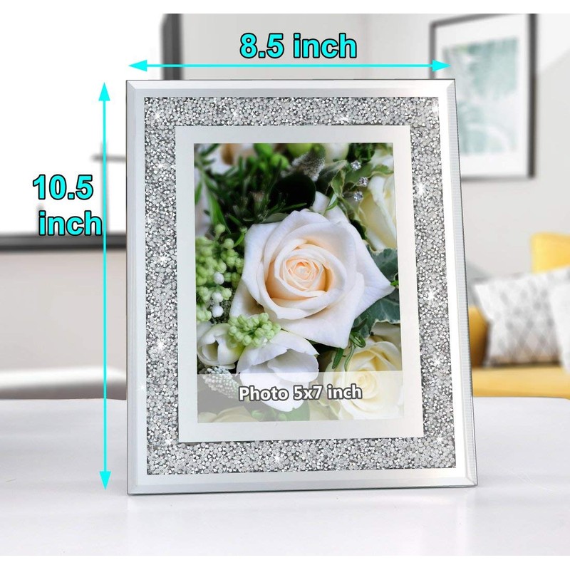 Crush Diamond Mirror Photo Frame In Bling Sparkle Crystal Silver