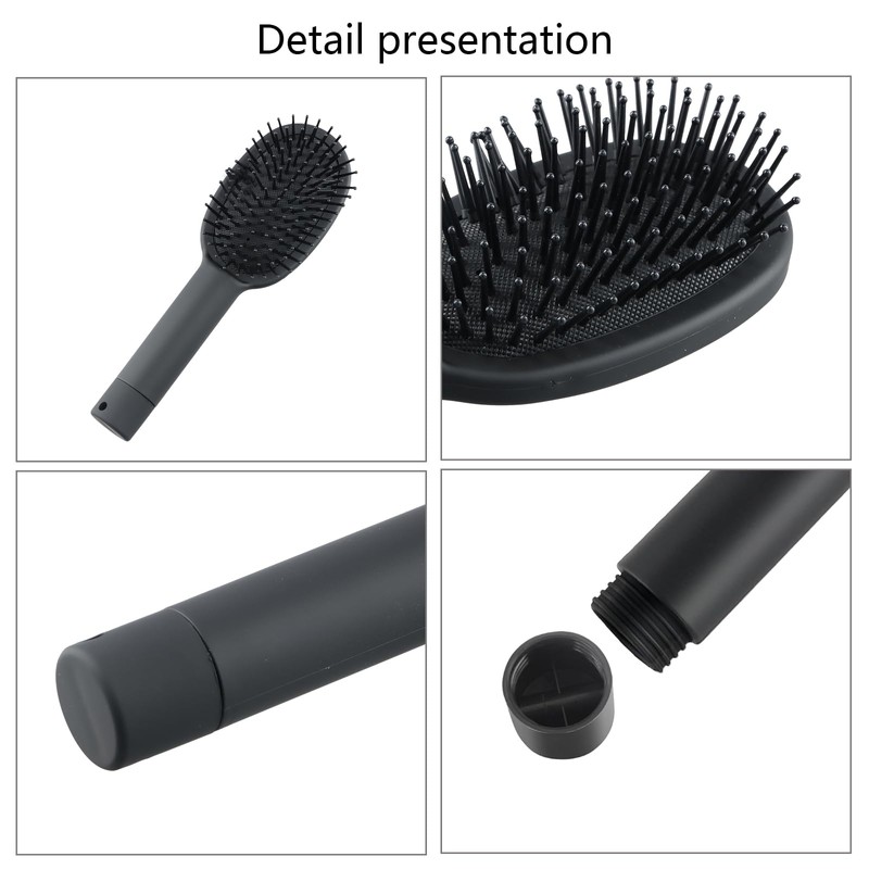 Stash Can Hairbrush Flask, Black Secret Compartment Hairbrush, Beach Safe