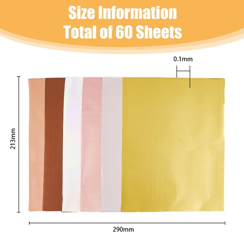 SUPERFINDINGS 60 Sheets 6 Styles Reactive Transfer Foil Paper PET