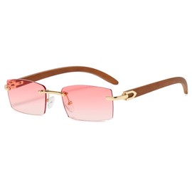 Heptagram Rectangle Fashion Rimless Sunglasses for Women Men Gangster 90s Frameless Shades Retro Vintage Trendy Eyewear