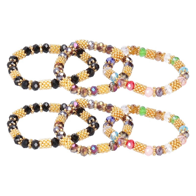 6pcs Beaded Bracelet Shiny Crystal Simple Style Women Girl Jewelry