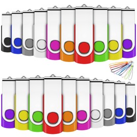 USB Flash Drive 16GB EASTBULL USB 2.0 Flash Drive Rotating Memory Stick Pendrive with 20 Strings (10 Colors, 16GB x 20pcs)