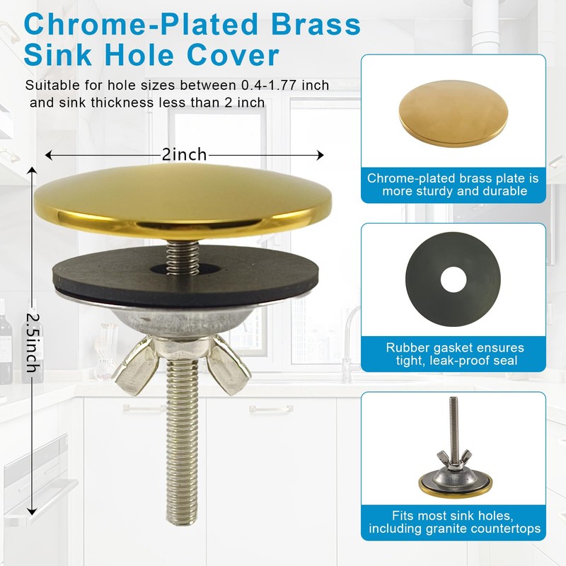 XNTONG - Sink Hole Cover, Sink Overflow Cap, Solid Brass