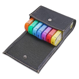 Jasenna Pill Organizer,Weekly Travel Pill Case Box Medication Reminder Daily AM PM,Day Night 7 Compartments,for 4 Times A Day,7 Days a Week-Includes Leather PU Carrying Case(1-Carved Black)