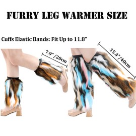 Ibeauti Womens Furry Leg Warmers Super Soft Rainbow Boots Shoes Cuffs Covers (Medium: Length: 15.4", Blue)