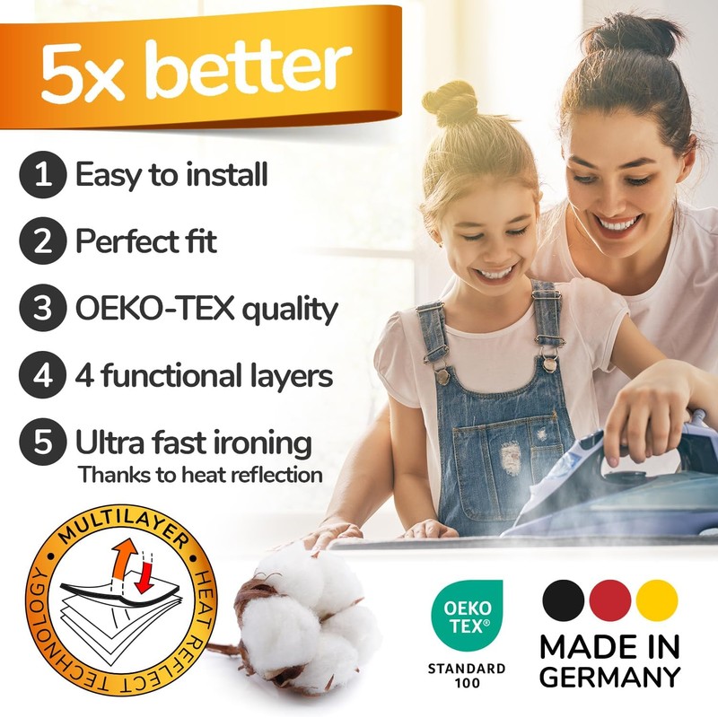 Super Soft Ironing Board Cover & Pad with Heat Reflection