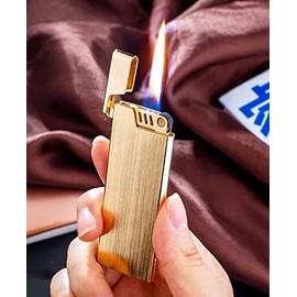 Slime Soft Flame Copper Brass Cigar Lighter, Refillable Butane Lighter, Wheel Flint Ignition Portable Slim Lighter with Adjustable Flame Dial, Great Gift for Men for Birthday, Christmas (No Gas)