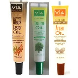 VIA NATURAL Ultra Care Aceite de ricino negro jamaicano, excelente aceite caliente Mositurizer, árbol de té y aceite de argán para cabello, cuero cabe