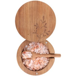 DGYLL Salt dish, Acacia wood salt cellar with lid and spoon, salt box with swiveling lid, salt container with lid,6oz