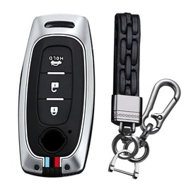 KUNIO Car Key Fob Cover fit for Nissan X-Trail Qashqai J12 Altima Teana 2022 2023 Ariya Metal Cover Key Protection Case Key Fob 3 Buttons A Silver