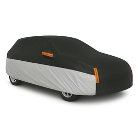 FROSHKAR Car Cover Waterproof All Weather - Outdoor Car Covers for Automobiles - Full Exterior Covers for Hatch - Protection from Rain, UV with Storage Bag & Zipper Door - Size C1 (See Size Chart)