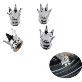 Silver Crown Chrome Plated Car Wheel Tire Tyre Valve Dust Caps Covers Tire Set of 4 (Silver)