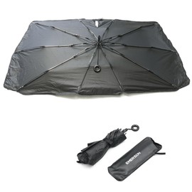 エマーソン(Emerson) 車内用品 日よけ シャフトレスになった紐式傘型サンシェード Mサイズ 幅1360x高さ750mm フロントガラス用 サンバイザーで挟むだけ ルームミラー部スリット設計 吸盤不使用 簡単着脱 EM-530