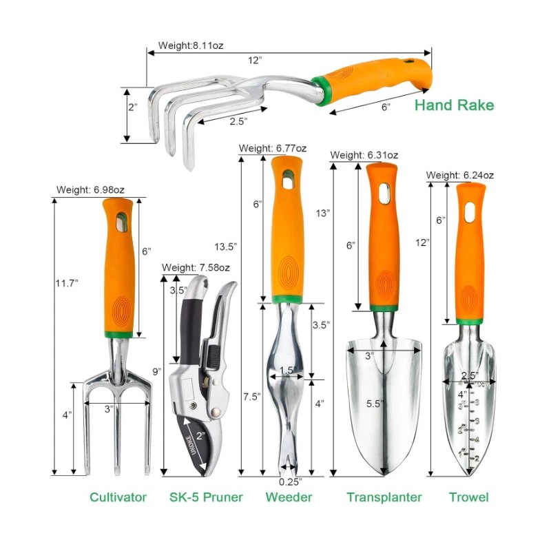 Ukoke Heavy Duty 12-Piece Garden Tool Kit with Storage Apron,