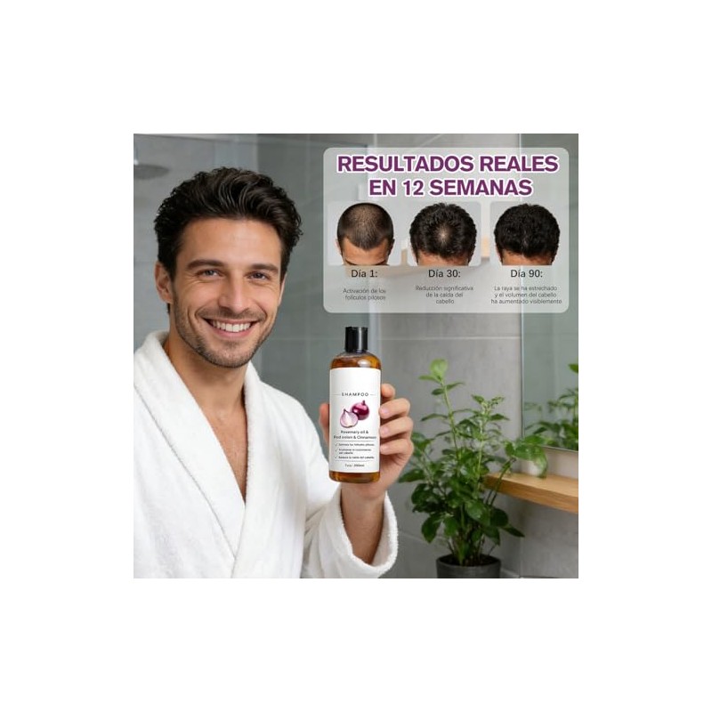2PCS Onion Shampoo,Shampoo Reparación Brillante y Nutrición,Champú Extracto de Romero,