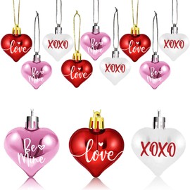Valentines Tree Decorations, 24 Pcs Heart Ornaments for Christmas Tree, Mini Valentines Day Ornaments for Small Tree, Conversation Heart Ornaments, Red Pink White Small Plastic Heart Ornaments