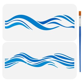 FINGERINSPIRE 2PCS Wave Border Stencils with Brush 30x15cm Plastic