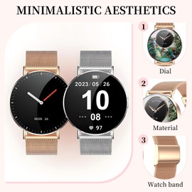 Welfit Smart Watch for Women (2 Straps),1.32-inch AMOLED Ultra Clear Screen Fitness Tracker with SpO2/heart Rate/Sleep Tracking, Suitable for iOS/Android System Waterproof smartwatch(Gold)