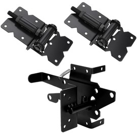 Heavy Duty Self Closing Gate Hinge and Self Locking Latch Hardware Kit for Wooden/Vinyl Fence, Stainless Steel 90 Degree Adjustable Hinges&Post Mount Automatic Gate Lock, Black Finish,1Pack