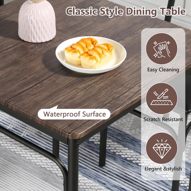 VECELO Kitchen Dining Table Set with Upholstered Bench & 2
