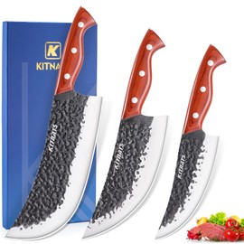 Professional Butcher Knife Set, Hand Forged Heavy Duty Meat Cleaver Serbian Chef Knife Viking Boning Knife 3PCS Kitchen Set for Meat Cutting Home Kitchen Outdoor Camping BBQ Cooking Gift for Men