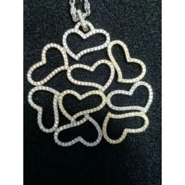 Silver 925 Sterling SILVER Round Open HEART NECKLACE  Pendant 3 TONE gold rose Multi