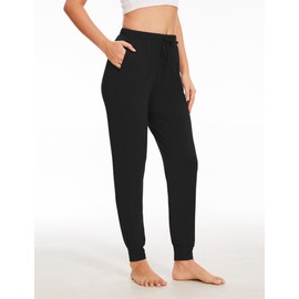 EASWEET Bamboo Viscose Pajama Bottoms Women Drawstring Waist Pajama Pants with Pockets, Black, Large