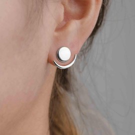 Iaceble Boho Crescent Moon Ear Jacket Earrings Moon Phase Jacket Stud Earrings Sun Moon Disc Stud Earrings Silver Moon Front Back Earrings Jewelry for Women and Girls