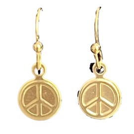 Tiny Gold Peace Sign Dangle Earrings 70's Retro. Jewelry Earrings for Women #3298FE485