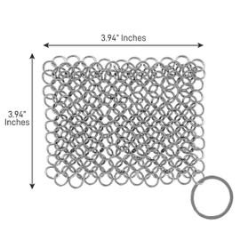 NutriChef Stainless Steel Cast Iron Cleaner - 3.94"x3.94" Rustproof Dishwasher Safe Chainmail Metal Scraper Cleaning Tool for Preseasoned Pans, Pot, Dutch Oven, Skillet, Wok, Waffle Iron - NutriChef NCCISSC84